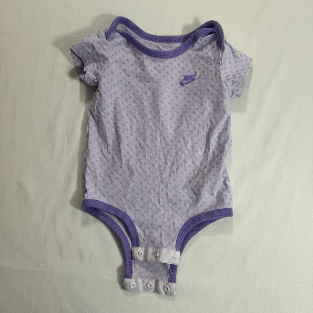 Nike 12-18M Purple Gray Polka Dot Knit Cotton Short Sleeve Bodysuit Snap